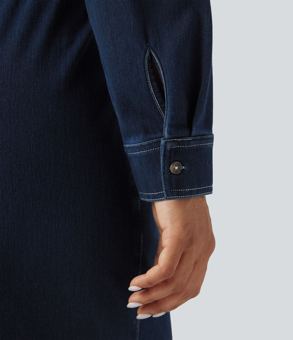 Combinaison denim délavé Halara Flex™ jambes larges manches longues avec cordon de serrage et poches - Édition Easy Peasy
