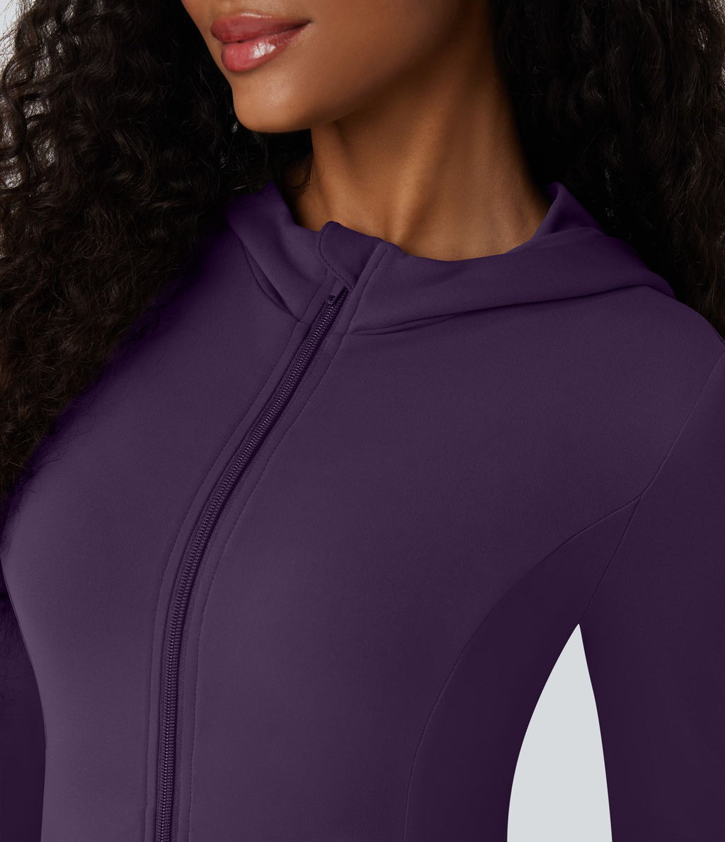 Veste SoftlyZero™ à capuche manches longues avec trous pouces détails plissés et poches-UPF50+