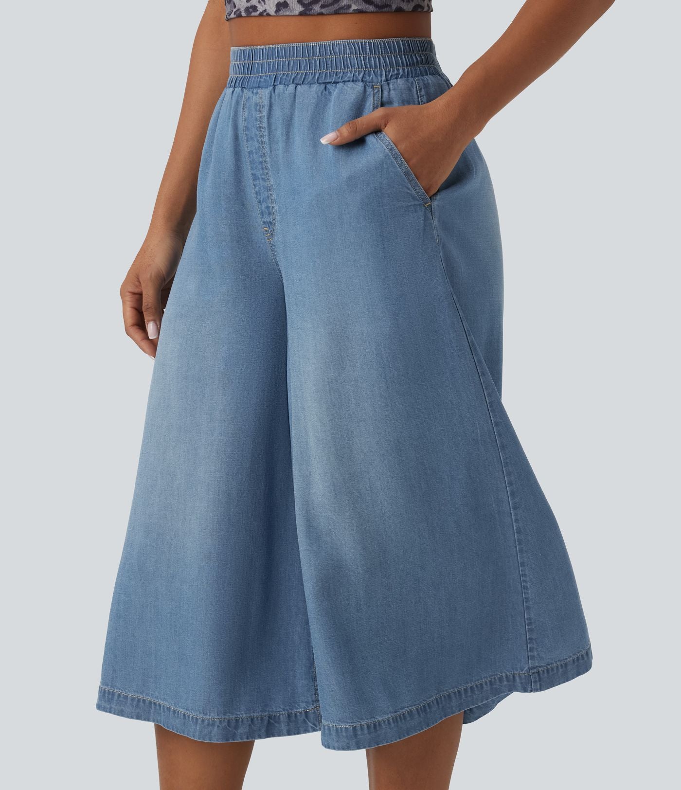 Jean large casual capri taille haute en lyocell avec poches