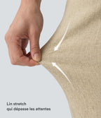 Pantalon taille haute casual en lin stretch coupe droite avec poches