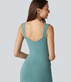 Robe midi moulante décontractée décolleté cœur avec soutien-gorge intégré