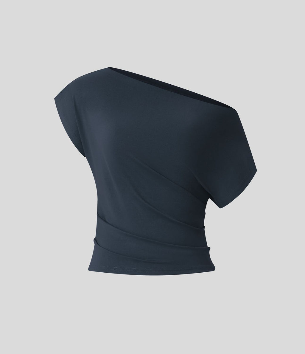 Top Casual Épaules Dénudées Manches Courtes Ruchées