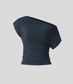 Top Casual Épaules Dénudées Manches Courtes Ruchées