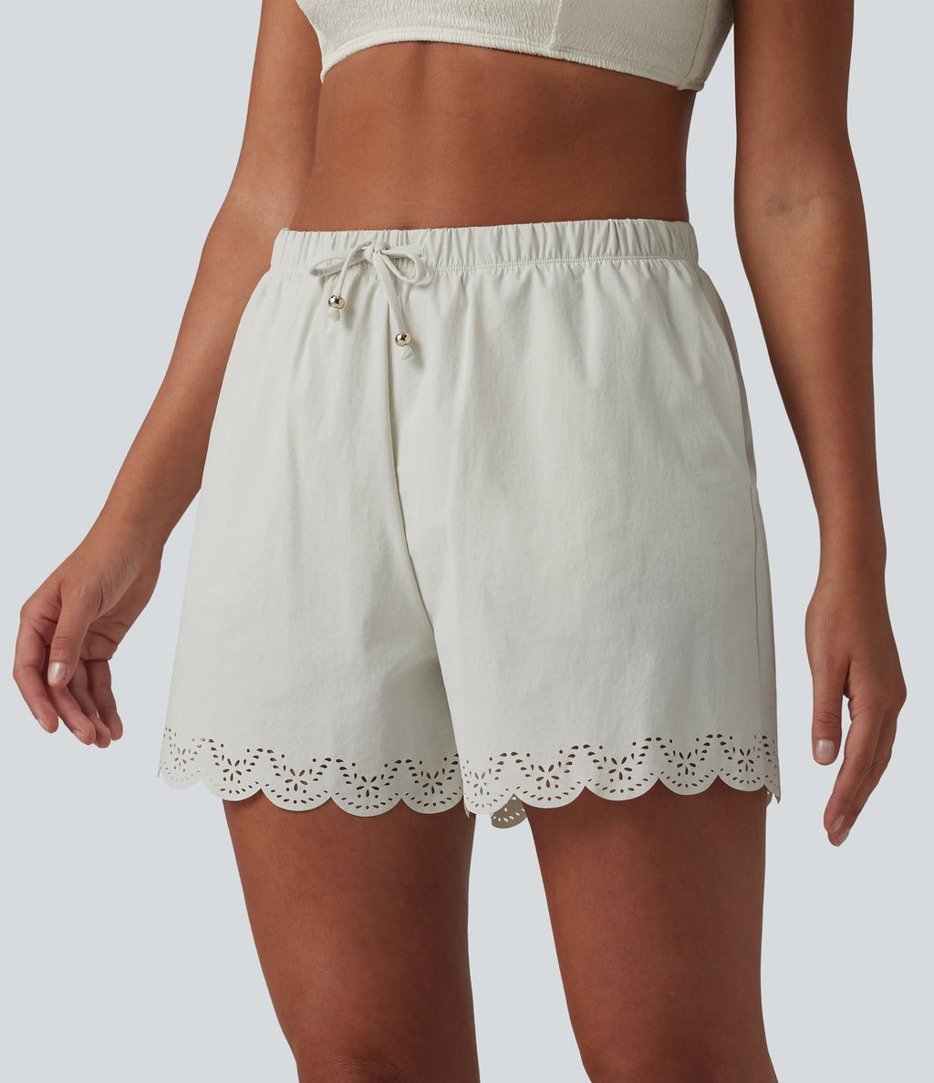 Bas de bikini 2-en-1 taille haute avec cordon de serrage et poches 7,5 cm