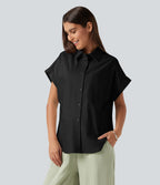 Chemise décontractée manches courtes en coton et lin avec poche