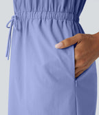 Robe courte de randonnée déperlante et résistante à l'usure, col en U sans manches avec demi-fermeture éclair, cordon de serrage, poches latérales et ourlet arrondi