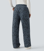 Pantalon léopard ample décontracté velours côtelé imprimé taille haute avec poches