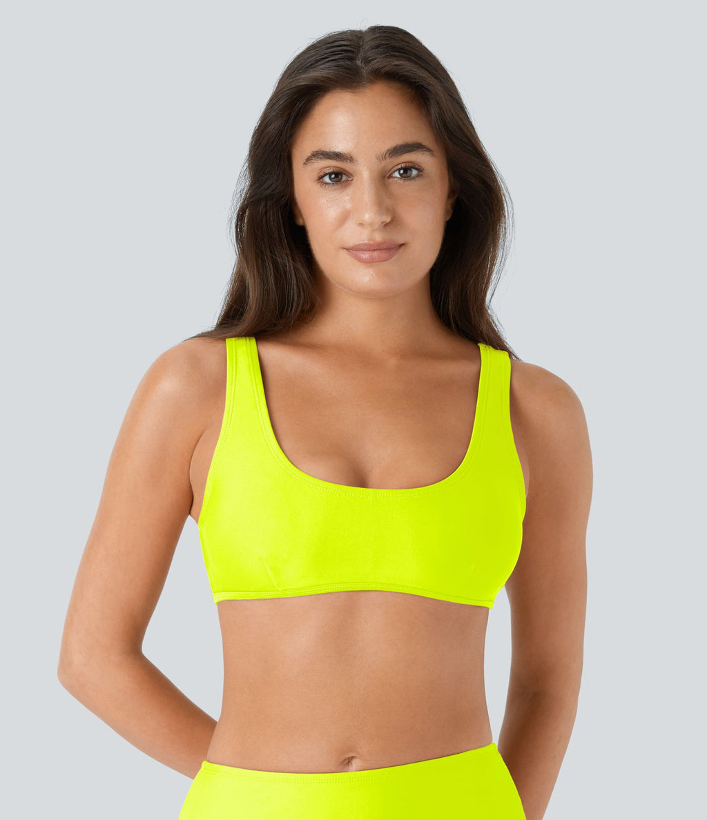 Top Maillot de Bain Bikini Uni Encolure en U
