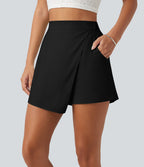 Short casual taille haute coupe baggy en mélange de lin avec poches