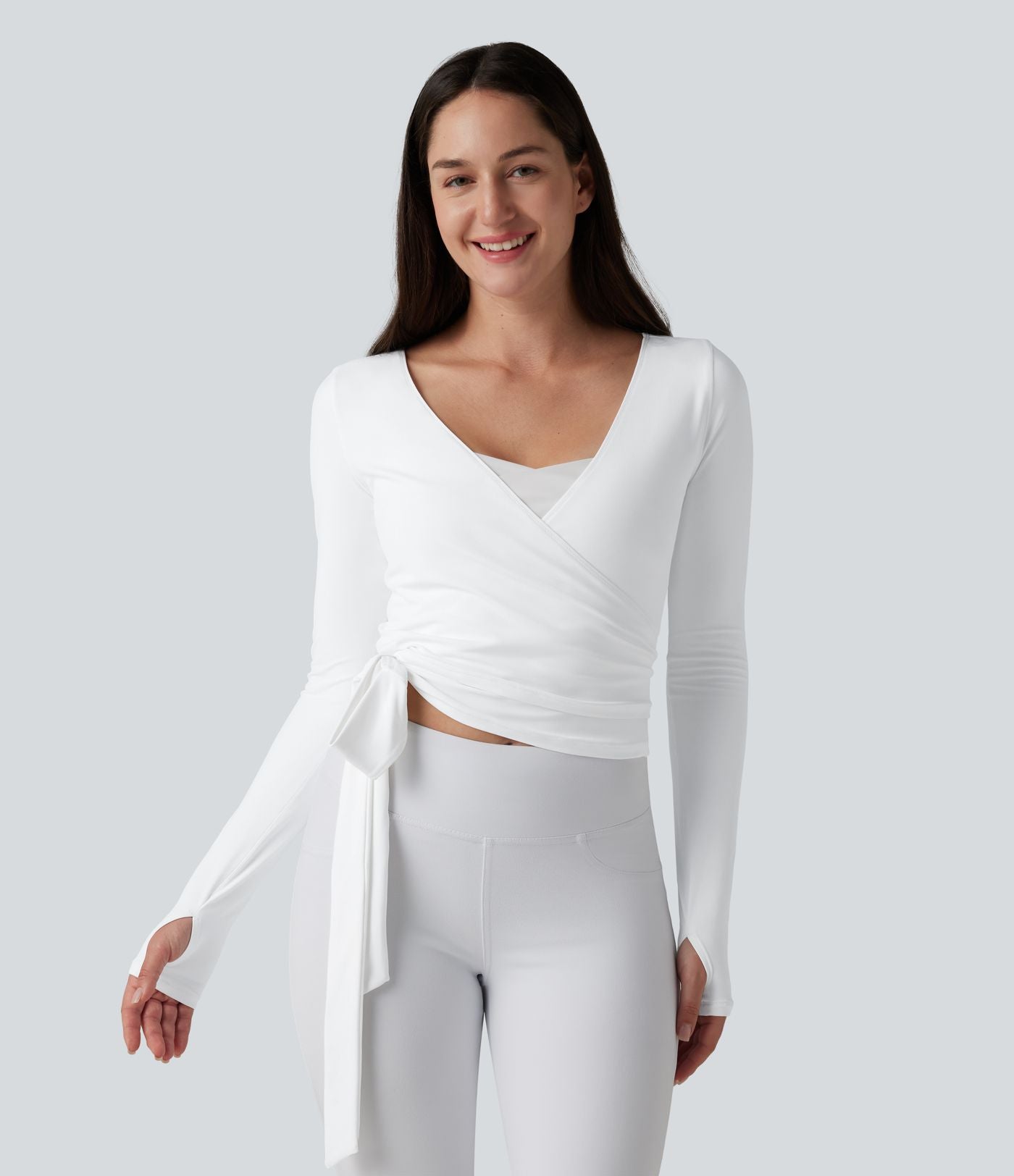 Haut casual SoftlyZero™ cache-cœur à manches longues avec passe-pouces, protection solaire UPF 50+