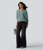 Blouse esprit bureau défroissage facile, col V et manches longues