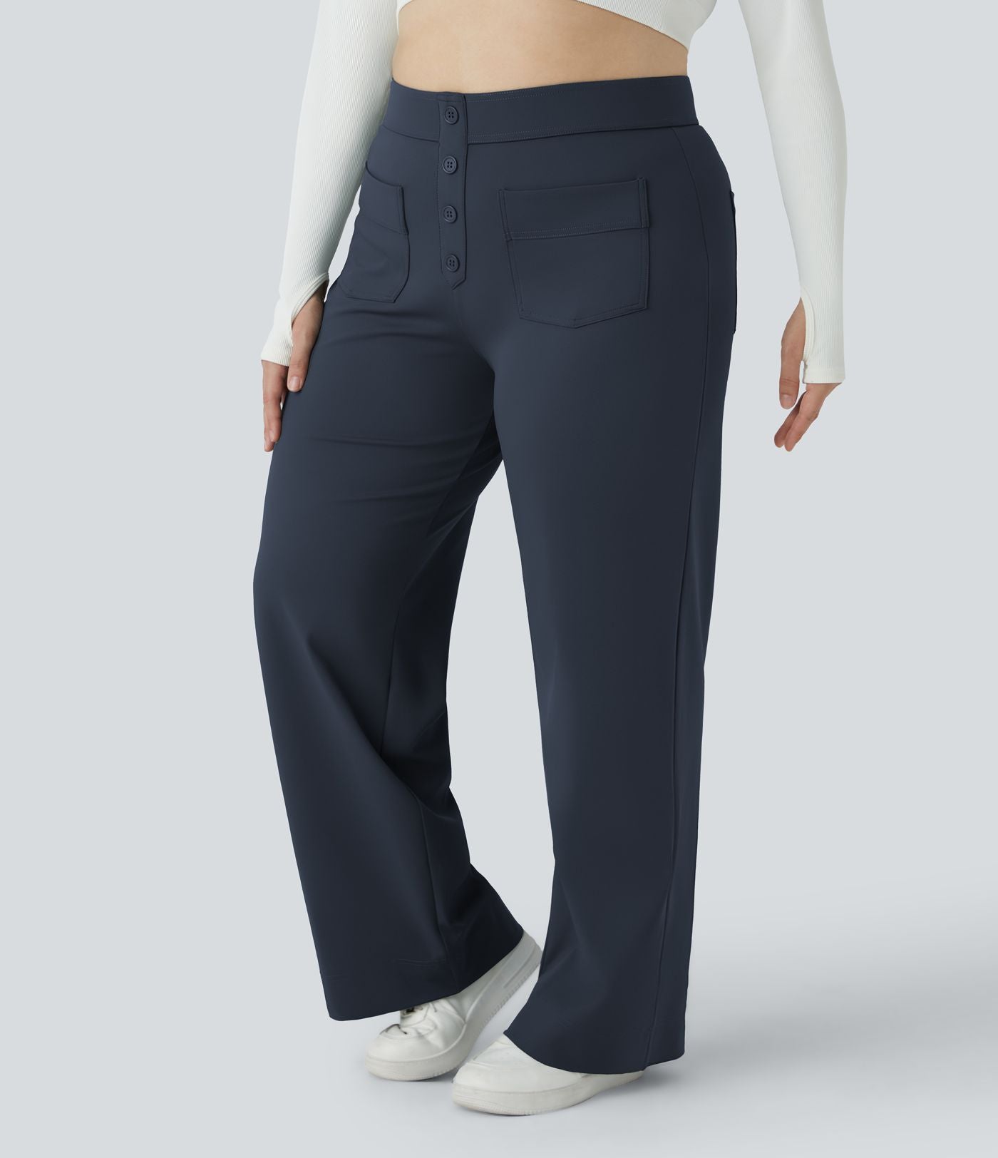 Pantalon coupe droite grande taille taille haute DayStretch avec poches
