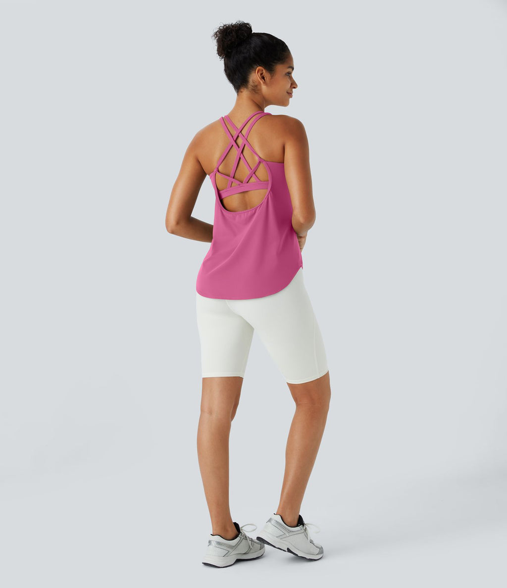 Halara UltraSculpt™ Débardeur De Course à Col en U Dos Nu Ourlet Incurvé Croisé