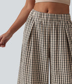 Pantalon ample raccourci à carreaux taille mi-haute avec poches