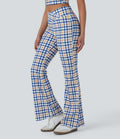 Pantalon évasé de yoga taille haute Cool Touch à motif écossais avec croisement et poche