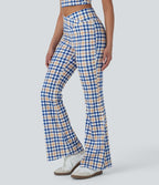 Pantalon évasé de yoga taille haute Cool Touch à motif écossais avec croisement et poche