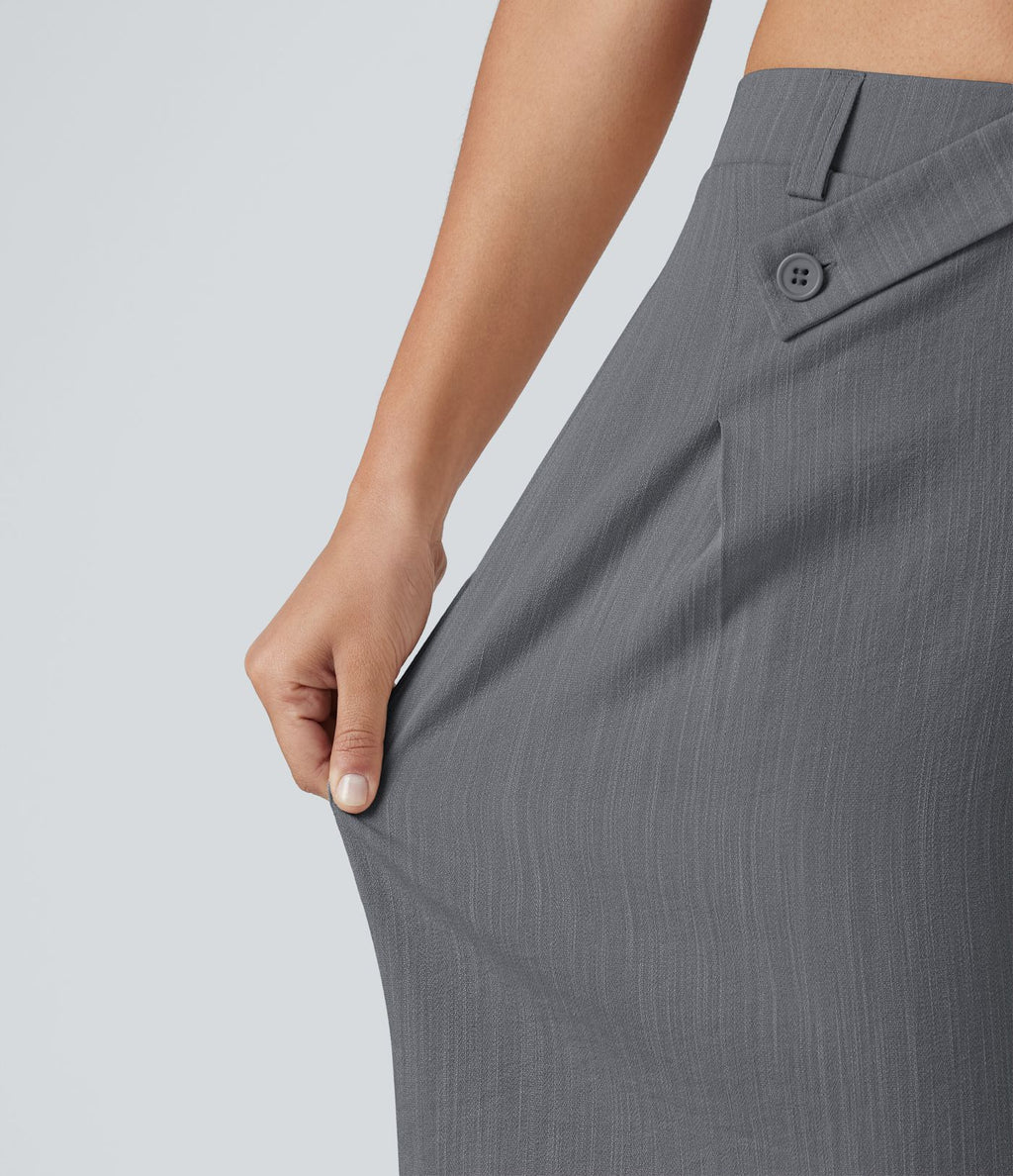 Short tailleur bermuda aspect lin taille mi-haute asymétrique 25 cm avec poches