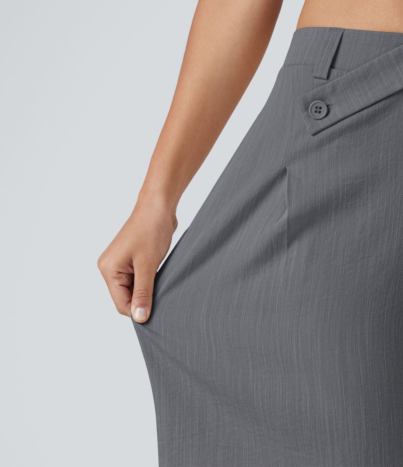 Short tailleur bermuda aspect lin taille mi-haute asymétrique 25 cm avec poches