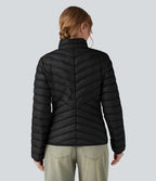 Veste casual compactable en duvet synthétique zippée à col montant et manches longues avec poches