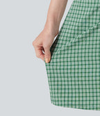 Robe mini casual sans manches col bateau à carreaux vichy, avec poches
