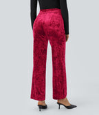 Pantalon Casual en Velours Taille Haute avec Bouton Multipoches Droites