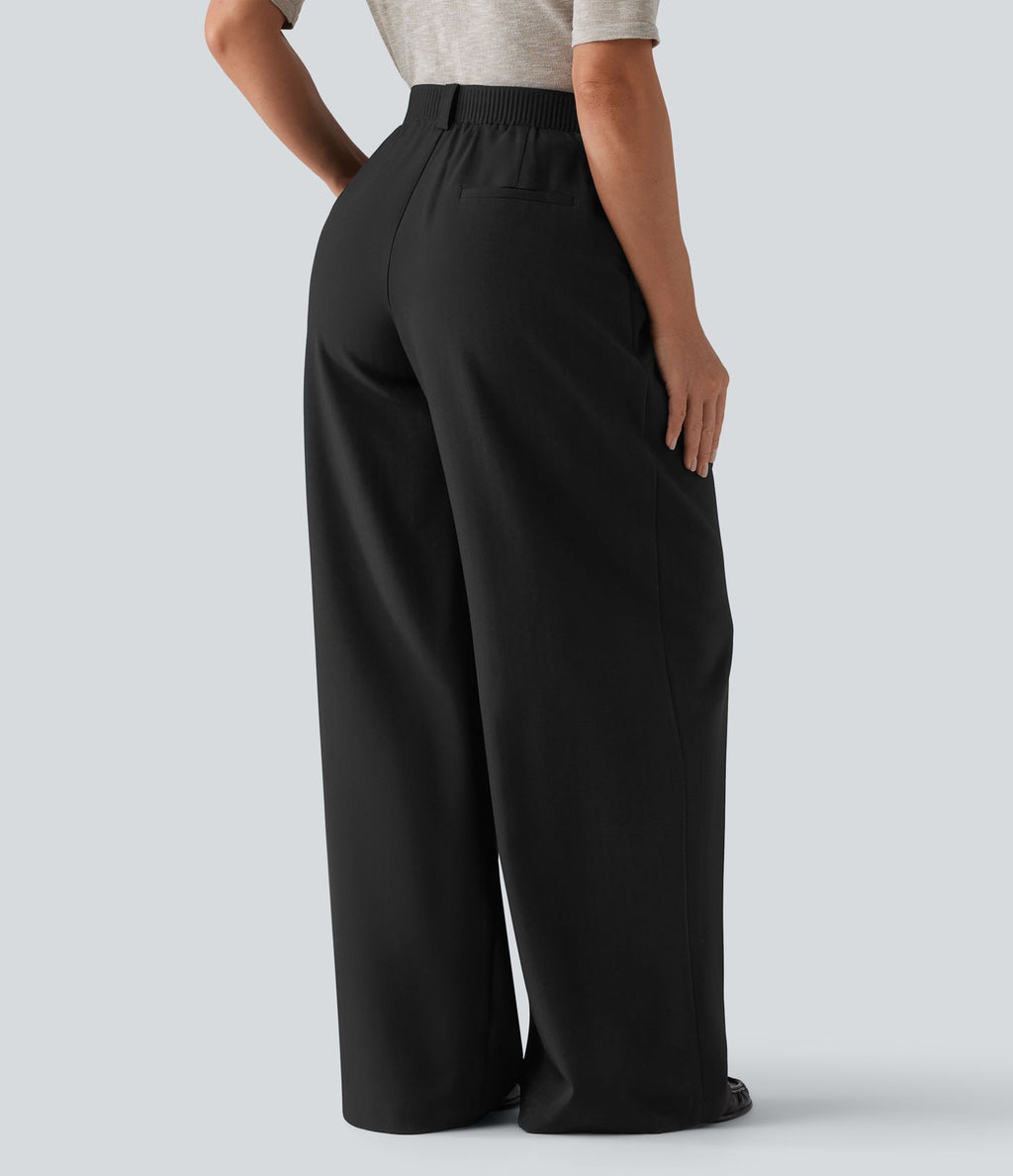 Pantalon tailleur large taille haute avec poches