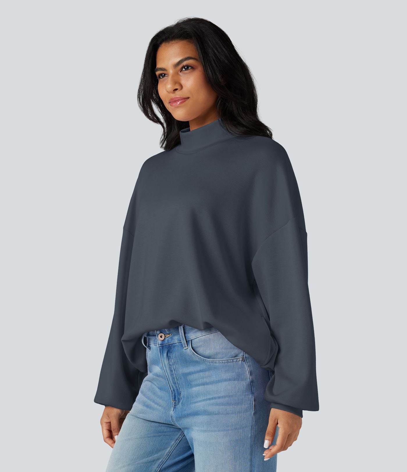 Sweatshirt casual col montant coupe décontractée avec poches