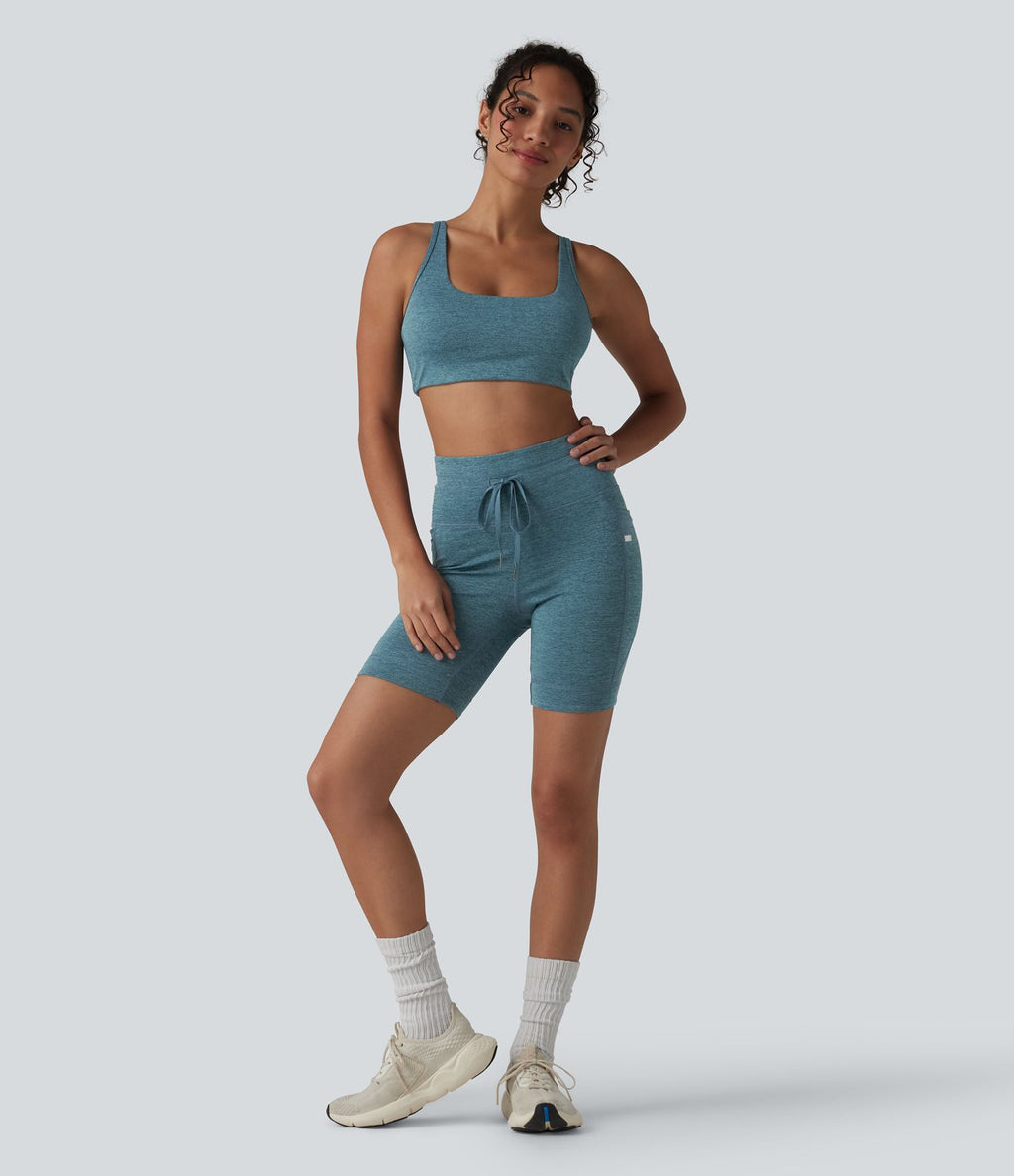 Short cycliste de yoga Halara UltraSculpt™ chiné, taille haute, cordon de serrage, séchage rapide, 17,5 cm, avec poches