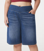 Short en jean Halara Flex™ ample décontracté grande taille ventre plat, taille haute, croisé, à poches