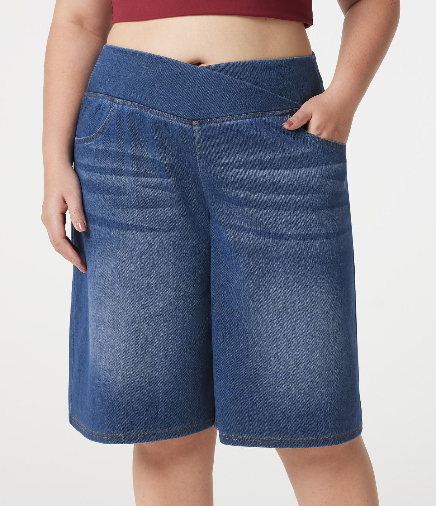 Short en jean Halara Flex™ ample décontracté grande taille ventre plat, taille haute, croisé, à poches