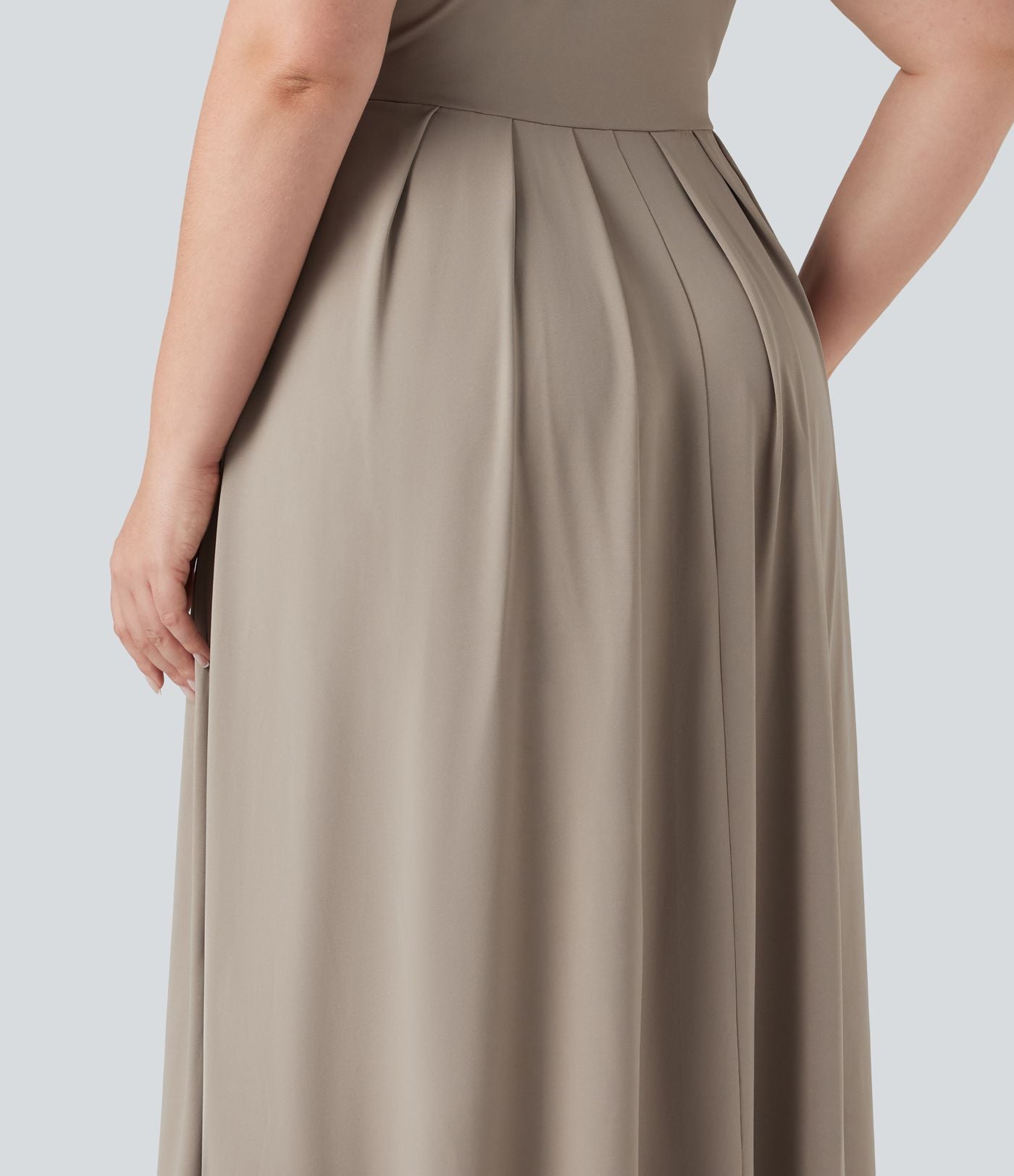 Robe longue évasée décontractée grande taille col officier manches courtes avec poches