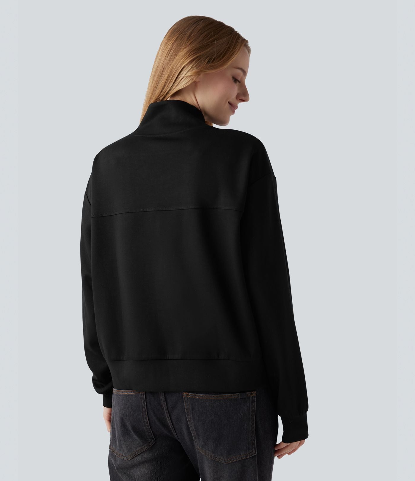 Sweat-shirt col V à manches longues avec boutonnage et poches