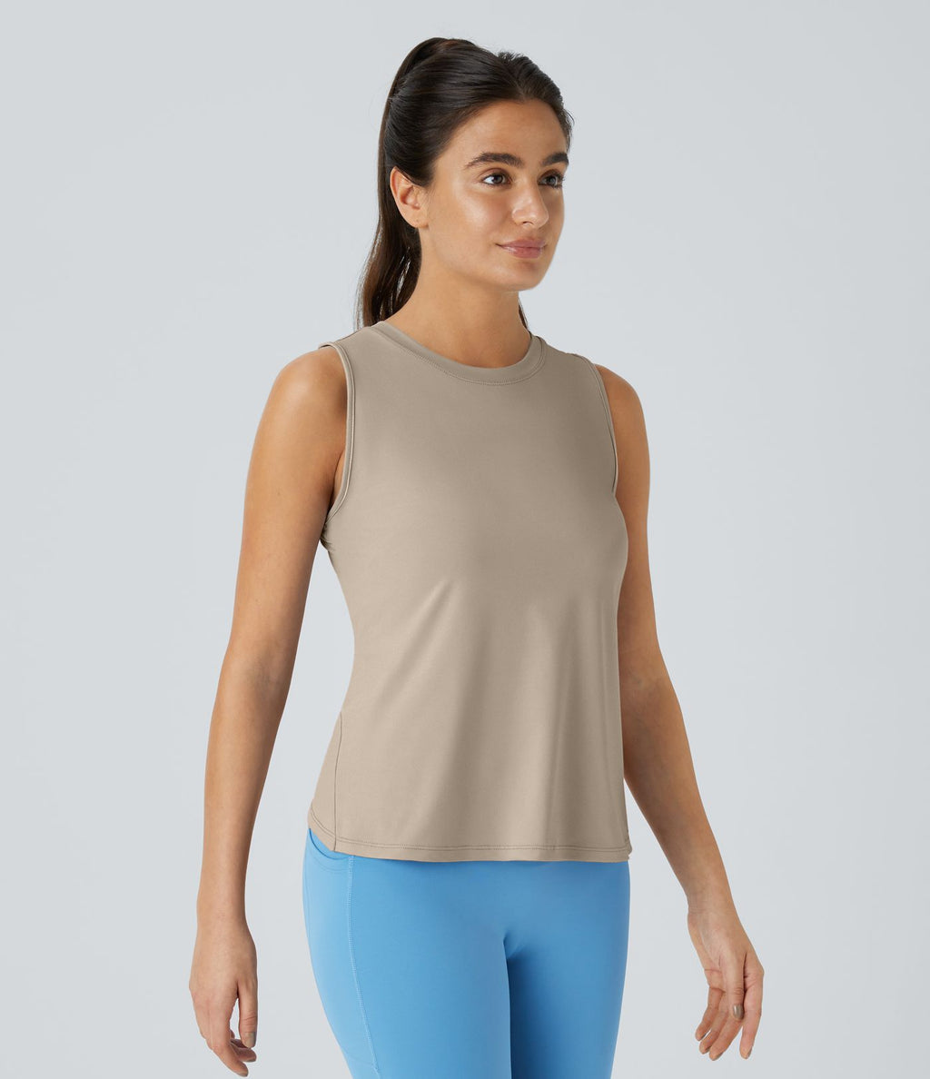 Top Débardeur Yoga Uni à Ourlet Croisé et Découpe