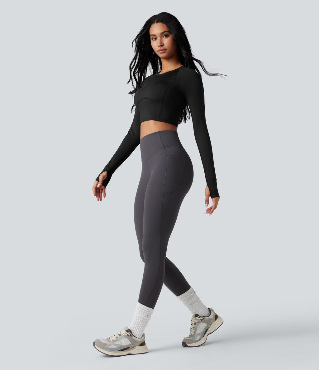 Haut de sport yoga SoftlyZero™ Airy push-up mesh contrastant effet frais InstantCool manches longues avec passe-pouces, protection solaire UPF50+