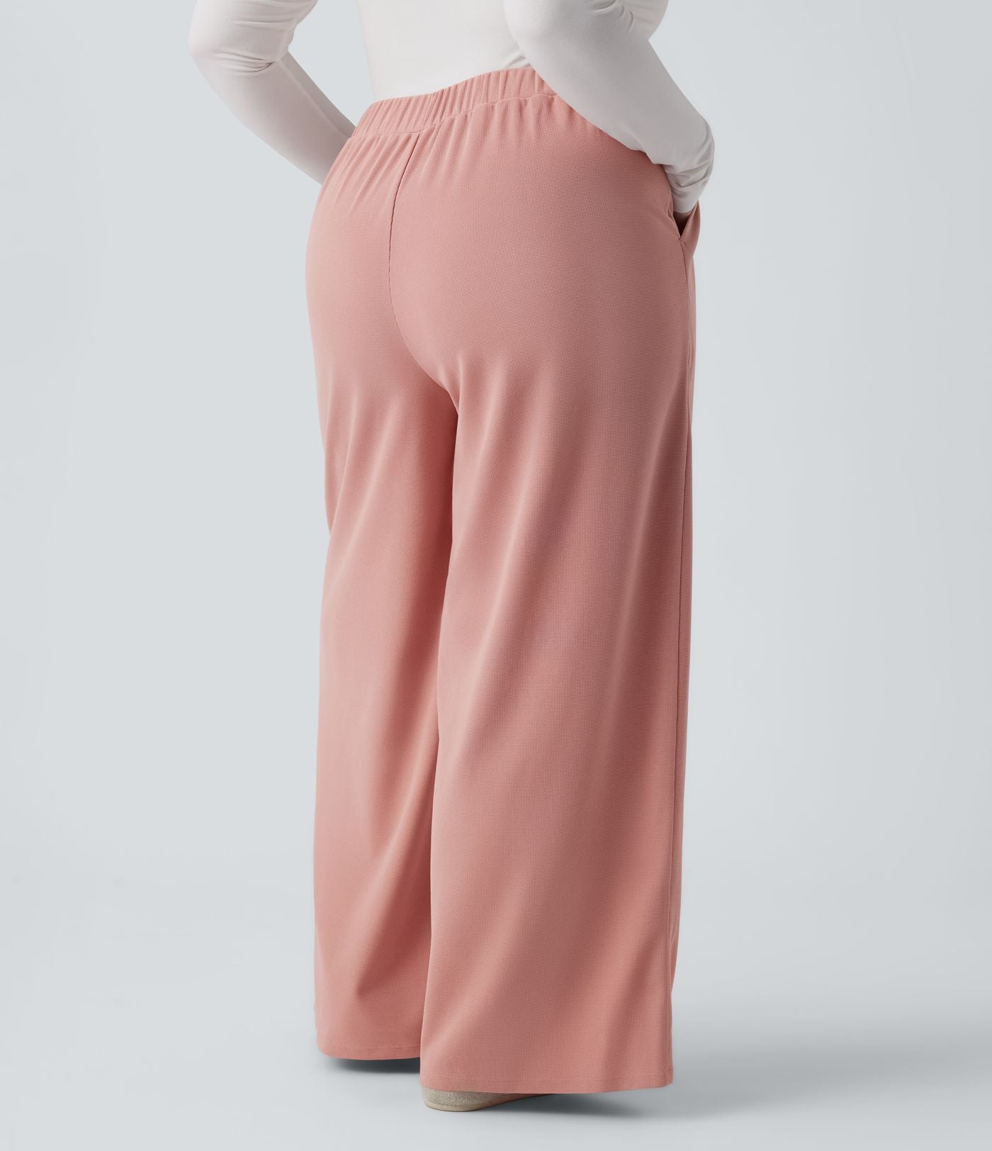 Pantalon décontracté grande taille large en maille gaufrée, taille haute, avec poches