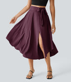 Breezeful™ Jupe Taille Haute Casual Midi Séchage Rapide Fluide Fentes Latérales Nouées 2 en 1