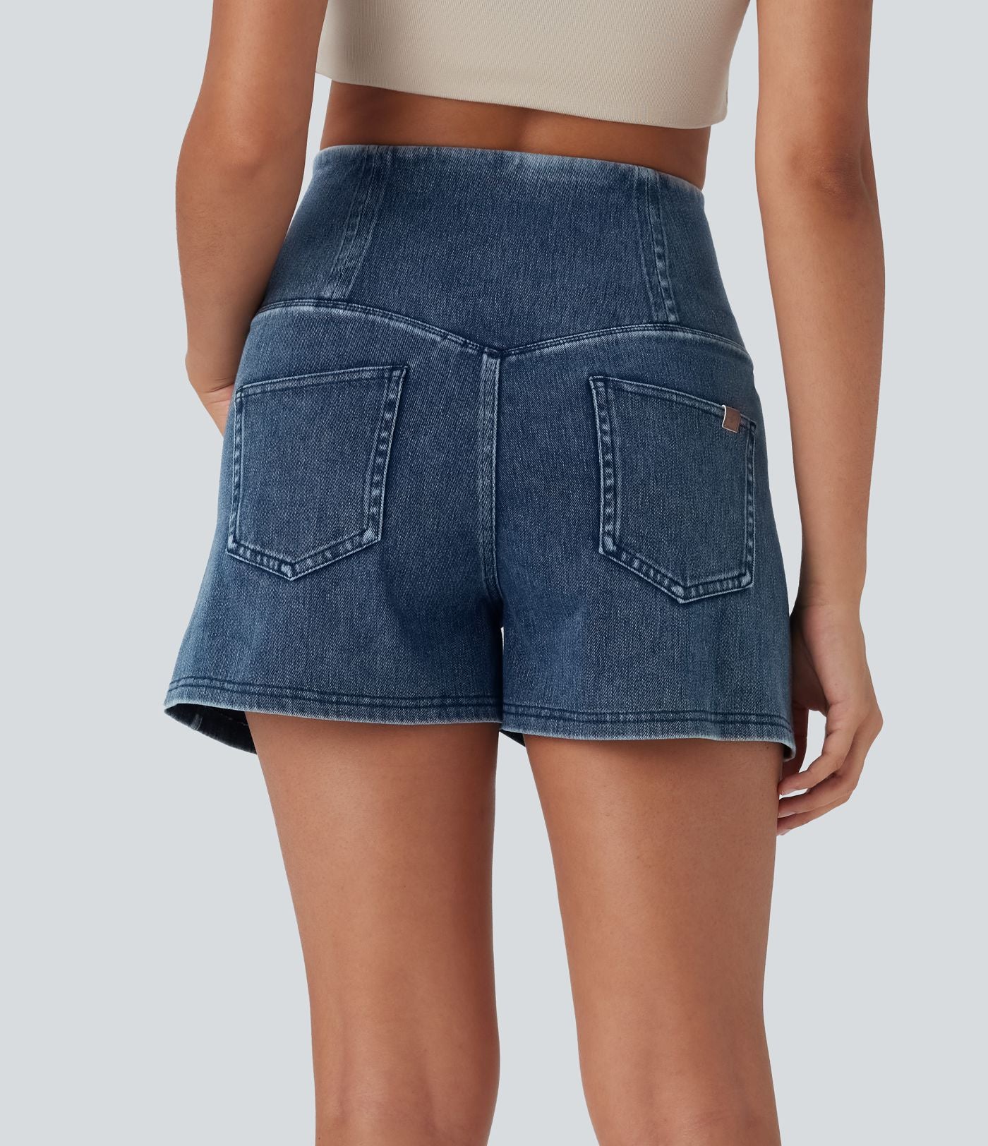 Short 7,5 cm décontracté gainant taille haute effet denim avec poches Halara Flex™