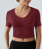 T-shirt décontracté col V manches courtes coupe courte