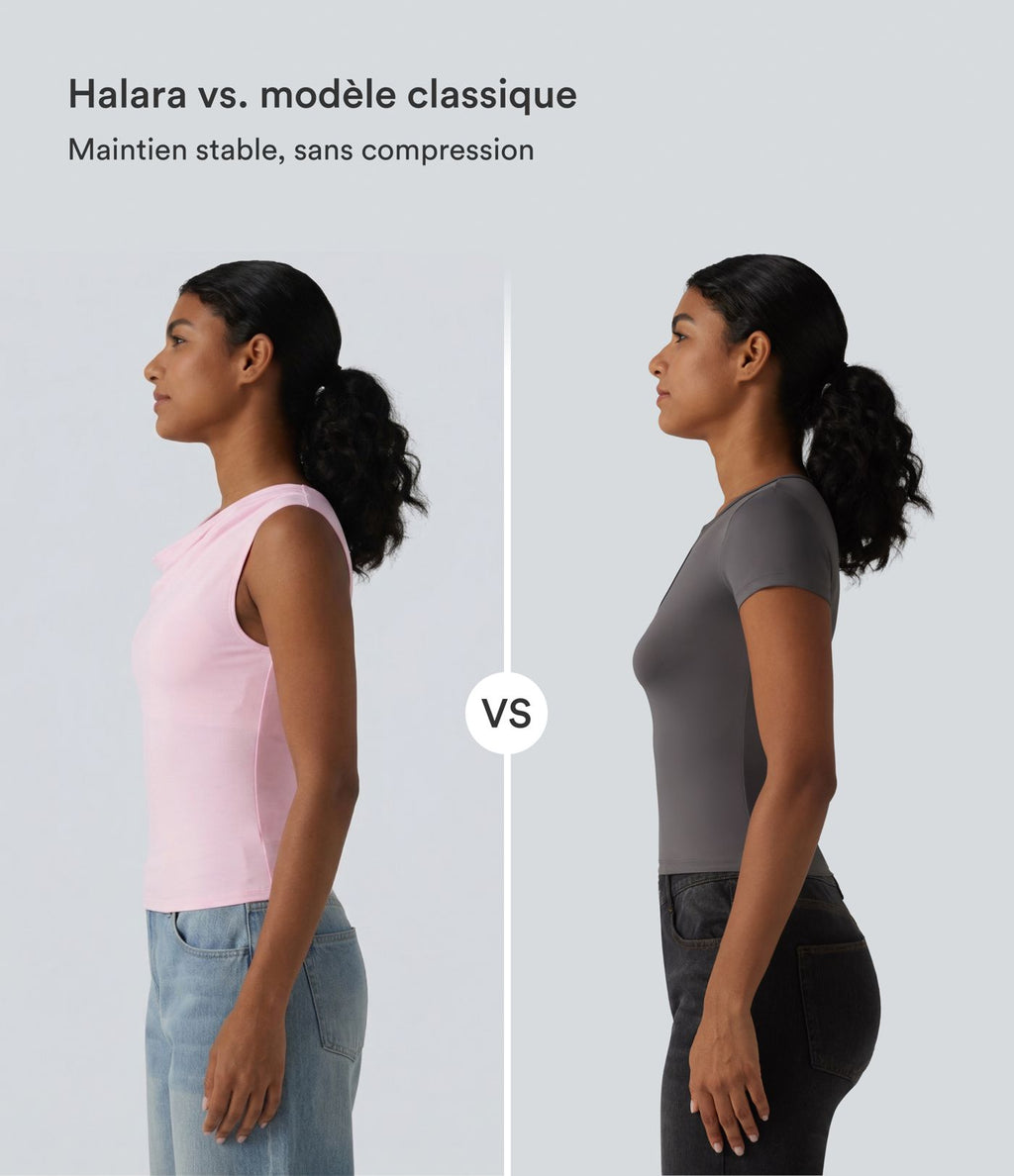 Halara haut décontracté en jersey de coton col bénitier sans manches soutien-gorge intégré bonnets B-DD