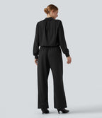 Combinaison pantalon large col montant dos goutte d'eau manches longues avec poches