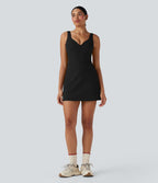 Robe de yoga active 2-en-1 Softlyzero™ Plush dos nu avec bonnets moulés push-up fermeture éclair bretelles ajustables et poches - Easy Peasy