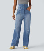 Jean décontracté Halara Flex™ jambe droite taille haute rabattable avec poches