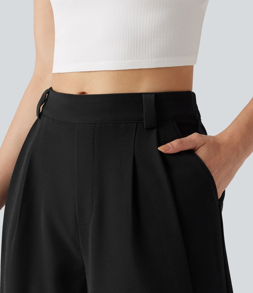 Pantalon tailleur large, taille moyenne, à poches