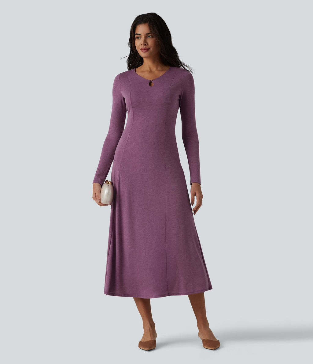 Robe midi à manches longues avec découpes