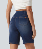 Short en jean Halara Flex™ casual gainant taille haute croisée avec poches