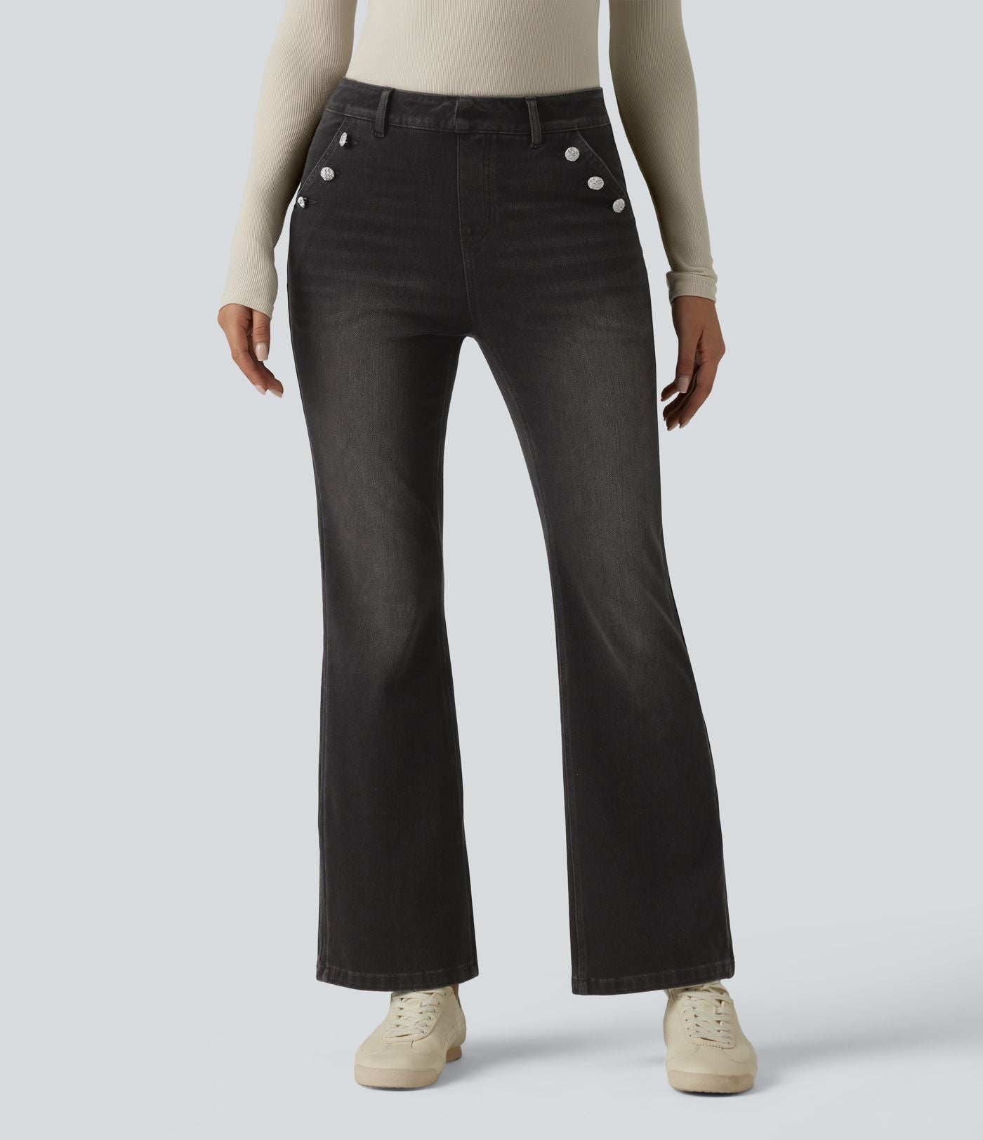 Halara Flex™ Jean bootcut casual taille mi-haute à boutons décoratifs avec poches