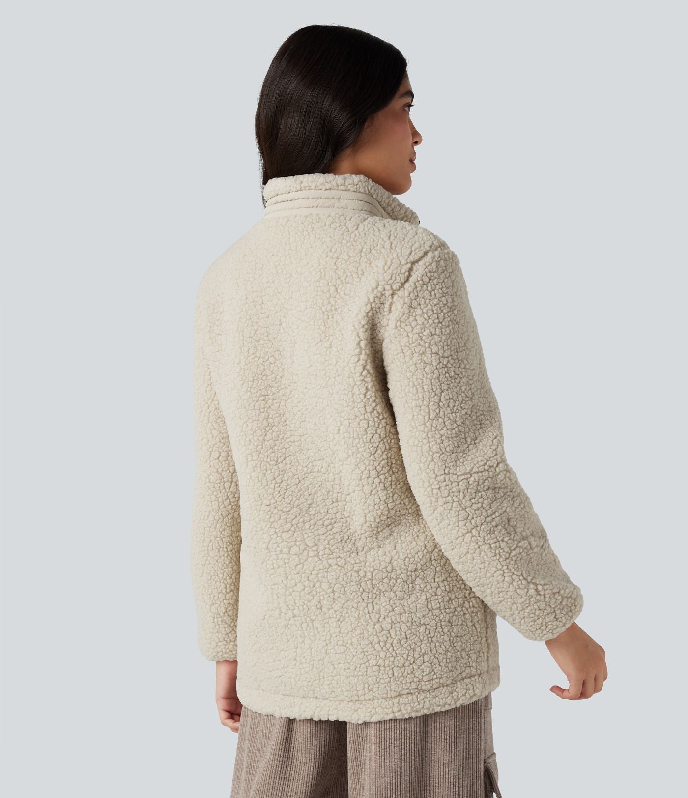 Veste teddy randonnée col montant décontractée avec fermeture éclair et poches