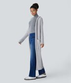 Cardigan long casual à capuche, manches longues et poches