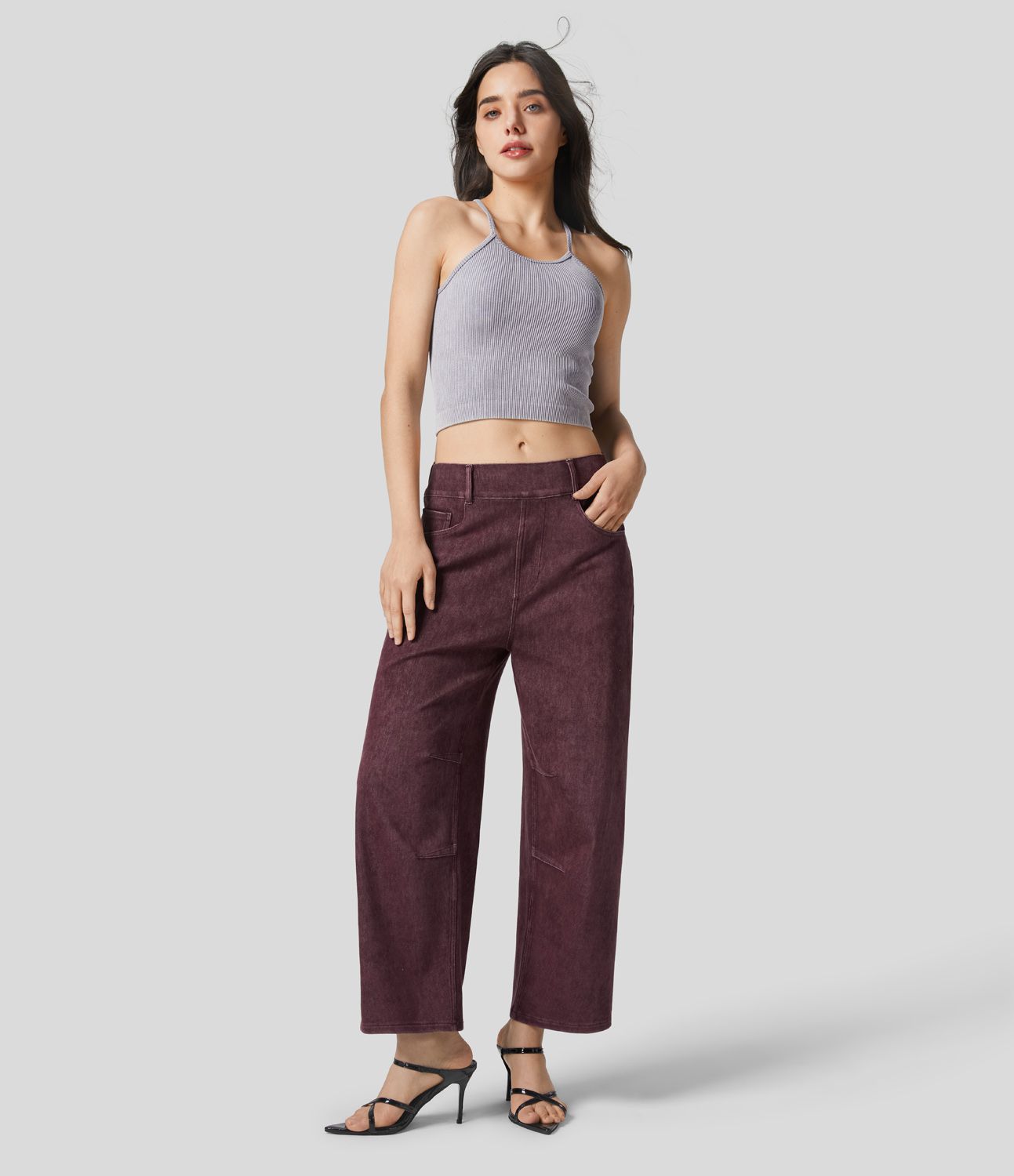 Halara Flex™ Jeans Causal Fuselés à Taille Mi-haute avec Plusieurs Poches en Tricot Extensible Coloré