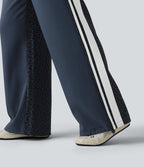 Pantalon ample décontracté taille mi-haute avec cordon de serrage color block rayures léopard contrastant avec poches